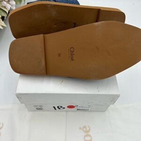 Women’s Chloe woody logo embroidered denim sandals size 38 made in Italy - Picture 4 of 11